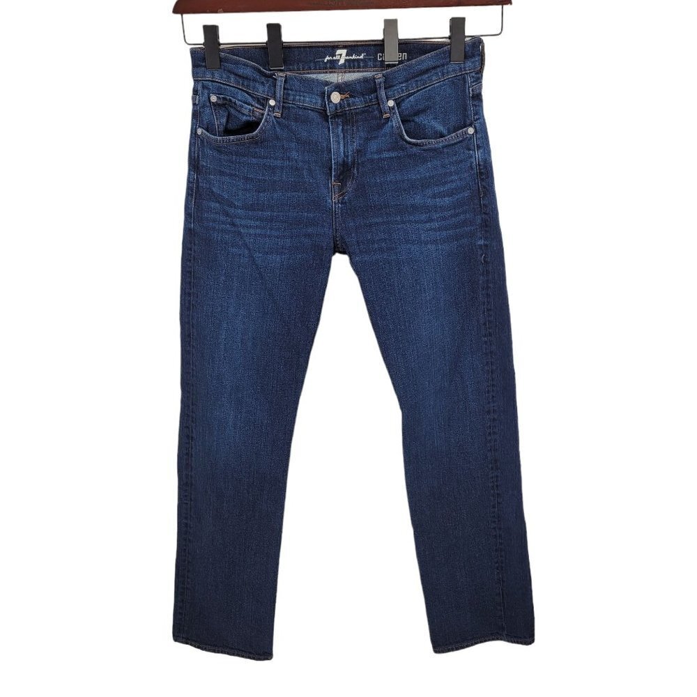 7 for all mankind mens 33 straight leg medium wash blue denim jeans